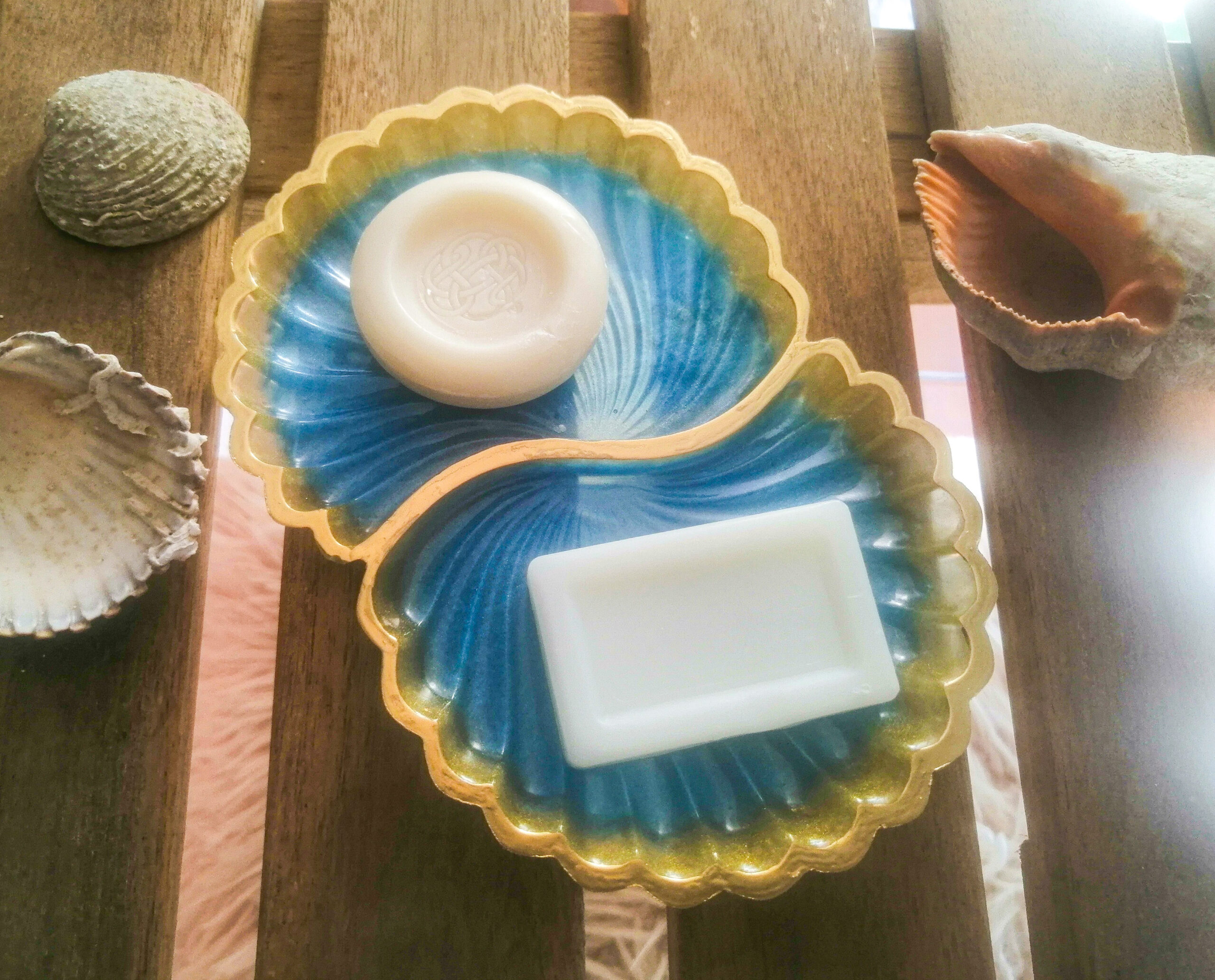 Dvojni podstavek za milo v obliki školjk, moder - slika 5