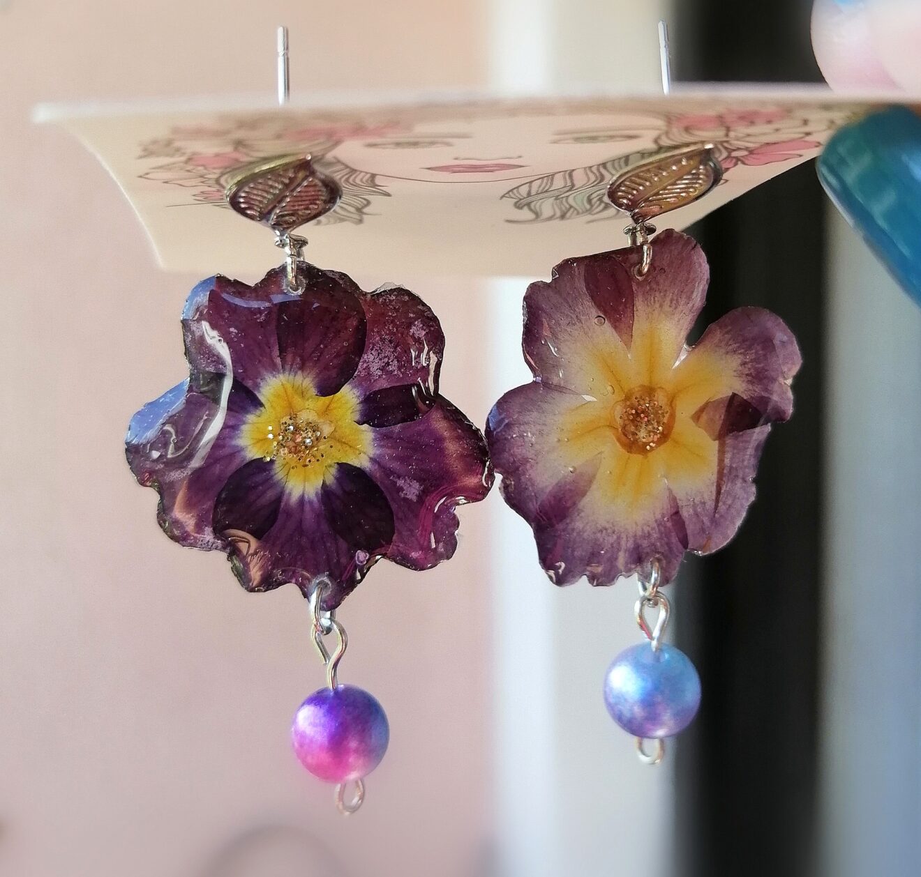 real_dried_pansy_flower_resin_earrings