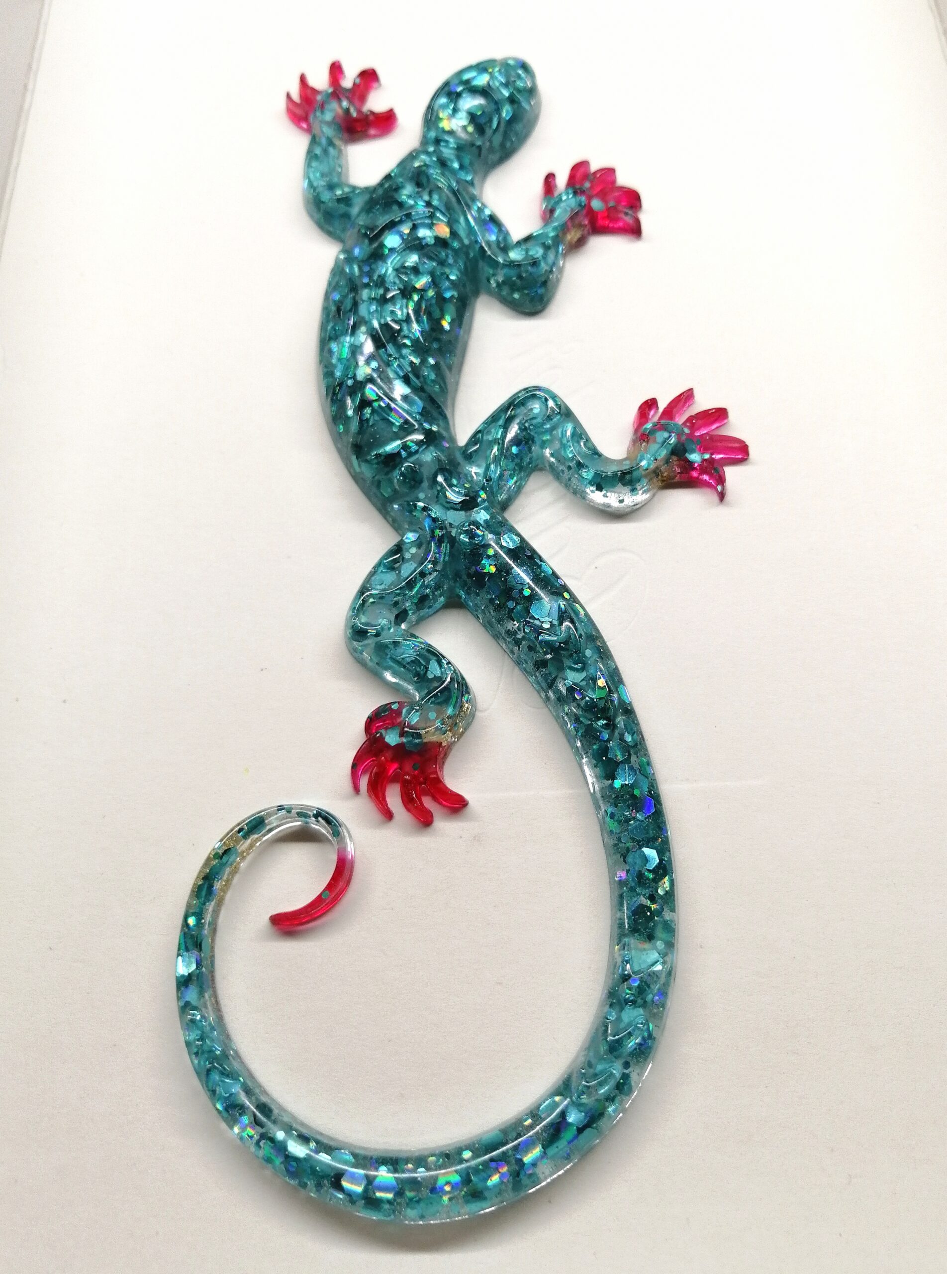 Lizard Gecko Sparkling Blue Handmade Large Resin Reptile Lizard